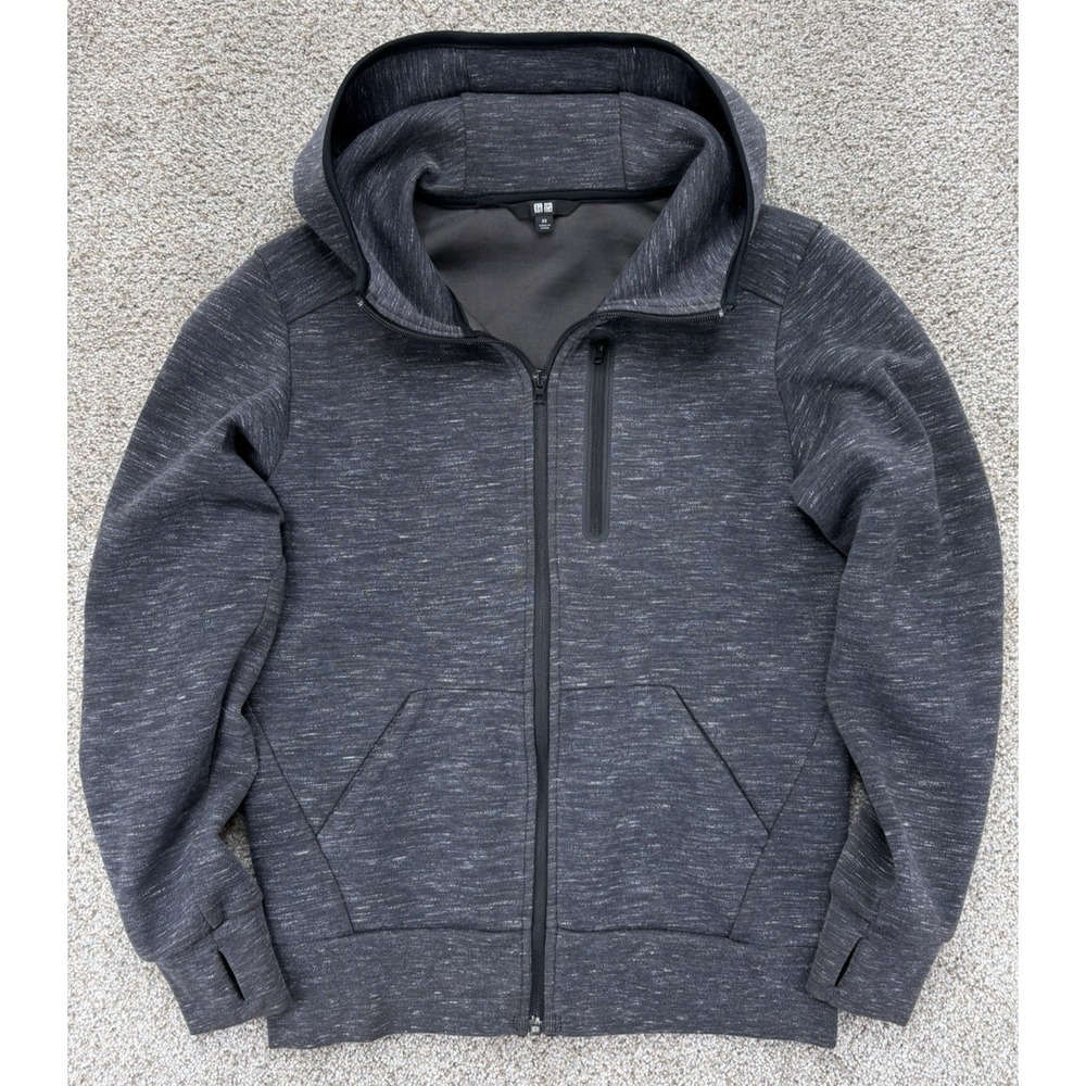 Uniqlo Men Ultra Dry Stretch Sweat Full-Zip Hoodie Mens XS Heathered Gray Fleece
